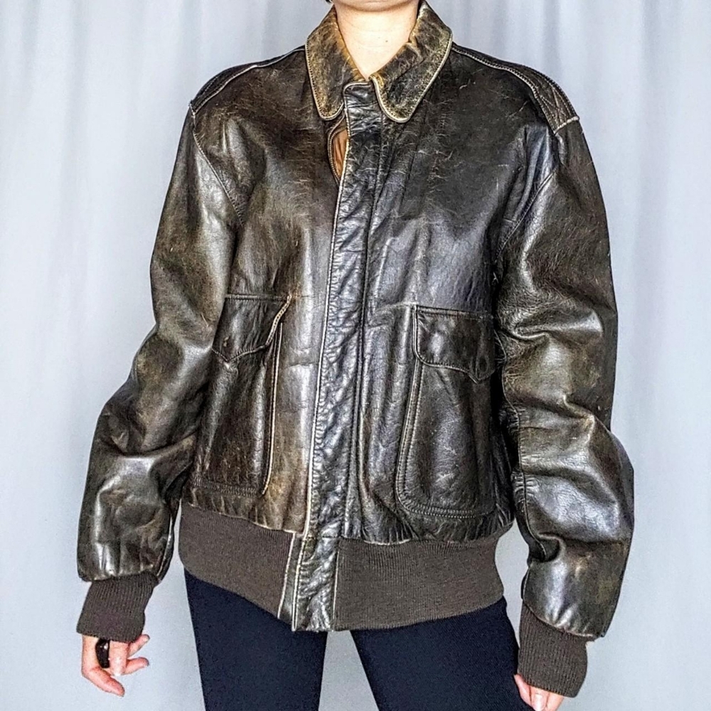 80s distressed leather vintage Banana Republic bomber jacket